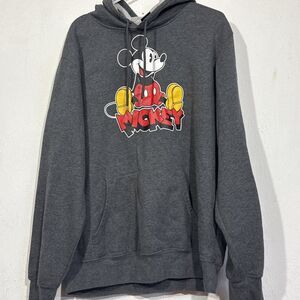 Mickey Mouse Hoodie Men's L Walt Disney Gray Hooded Sweatshirt